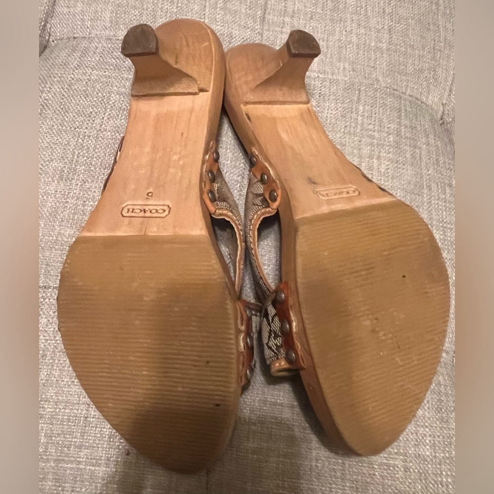 Coach Signature Canvas Brown Slip-On Sandals - Picture 4 of 5